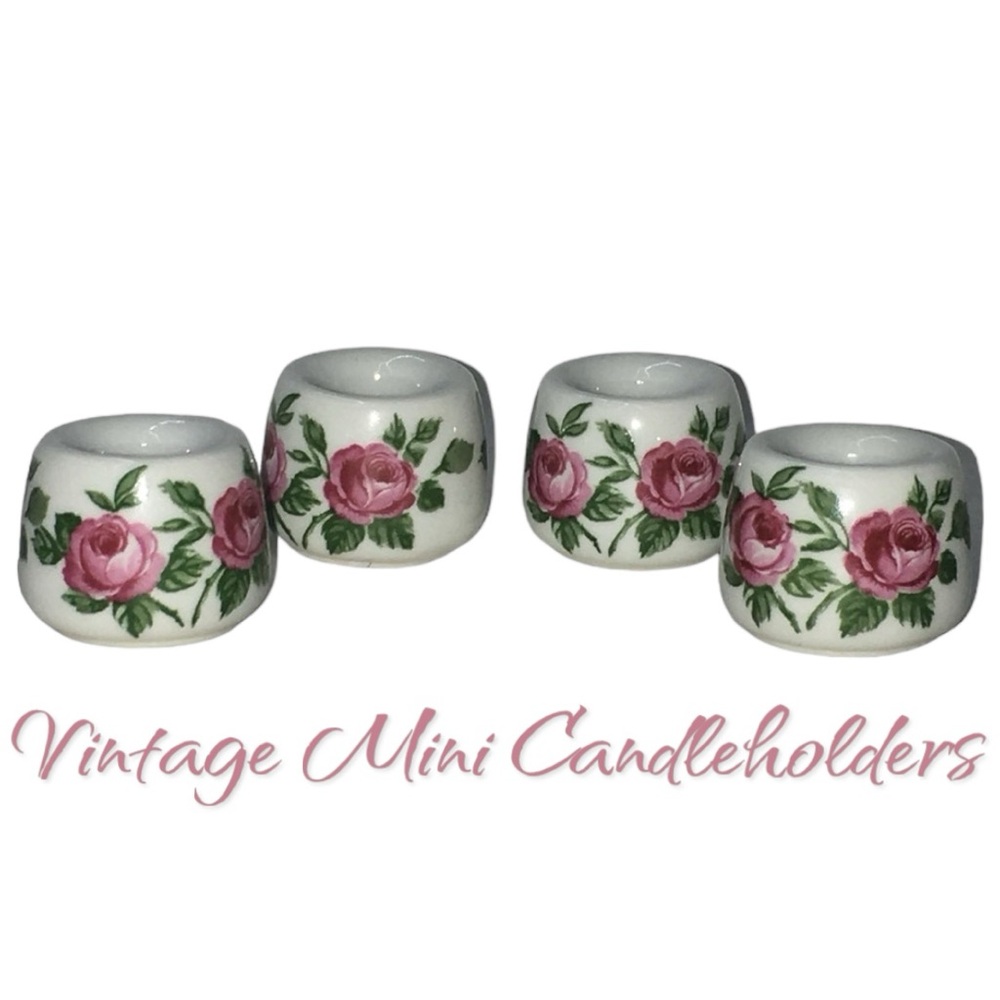 4 Vintage Floral Funny Design Porcelain West Germany Mini Tiny Candleholders
